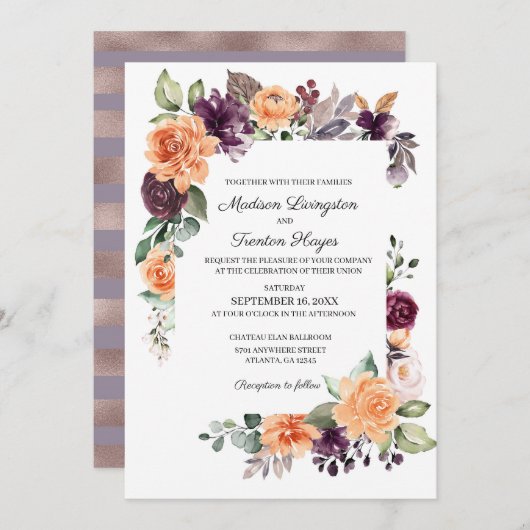 パープルピーチフローラ秋の結婚式招待状 招待状 (正面/裏面)