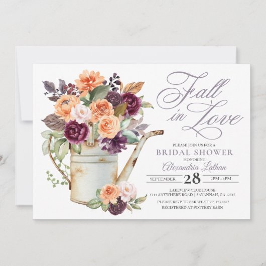 パープルピーチフローラ秋ブライダルシャワーインビテーション 招待状 (正面)