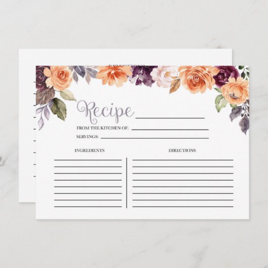 パープルピーチフローラ秋ブライダルシャワーレシピカード エンクロージャーカード (正面/裏面)