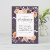 パープルピーチフローラ秋誕生日招待状 招待状 (スタンド正面)