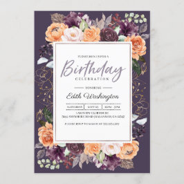 パープルピーチフローラ秋誕生日招待状 招待状