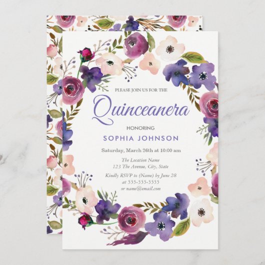 パープルピーチブルゴーニュリースフローラキンセアニェラ 招待状 (正面/裏面)