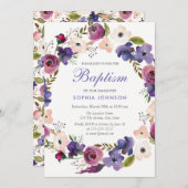 パープルピーチブルゴーニュリースフローラバプテスマ招待状 招待状 (正面/裏面)