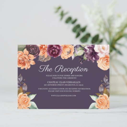 パープルピーチ秋の結婚式披露宴エンクロージャカード エンクロージャーカード (スタンド正面)