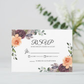 パープルピーチ秋の結婚式RSVPエンクロージャカード 出欠カード (スタンド正面)