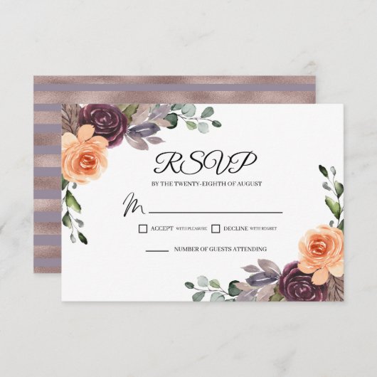 パープルピーチ秋の結婚式RSVPエンクロージャカード 出欠カード (正面/裏面)