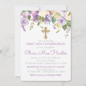 パープルピーニーガールファースト聖餐式招待状 招待状 (正面)