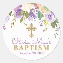 パープルピーニーズガールバプテスマメッセージカードステッカー ラウンドシール