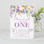 パープルピーニーズガールファースト誕生日招待状 招待状 (スタンド正面)