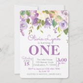 パープルピーニーズガールファースト誕生日招待状 招待状 (正面)