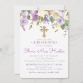 パープルピーニーズガール《キリスト教》洗礼式や命名式招待状 招待状 (正面)