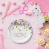 パープルピーニーバプテスマパーソナライズされた紙プレート ペーパープレート (パーティー)