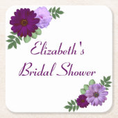 パープルピーニーフローラブライダルシャワー スクエアペーパーコースター (正面)