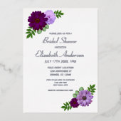 パープルピーニーフローラブライダルシャワー 箔招待状 (正面)