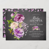 パープルピーニーフローラベビーシャワー招待状 招待状 (正面/裏面)