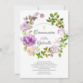 パープルピーニーフローラリースコミューニオン招待状 招待状 (正面)