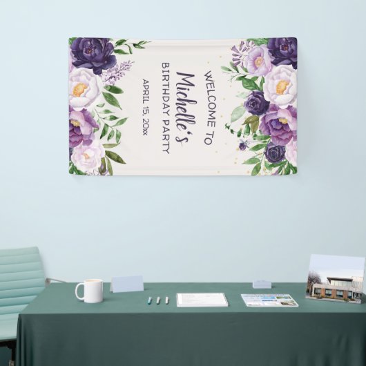 パープルピーニーフローラ誕生日へようこそ 横断幕 (トレードショー)