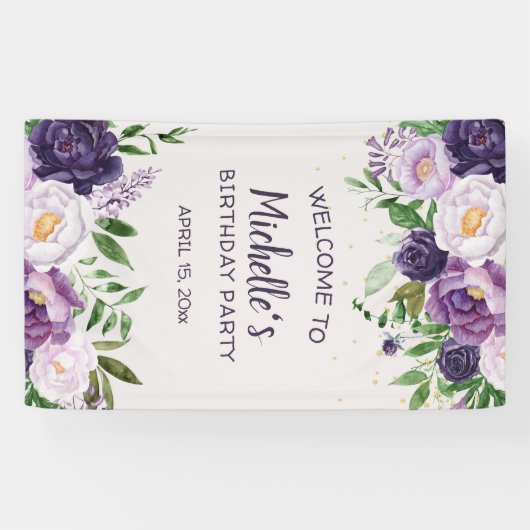 パープルピーニーフローラ誕生日へようこそ 横断幕 (横)