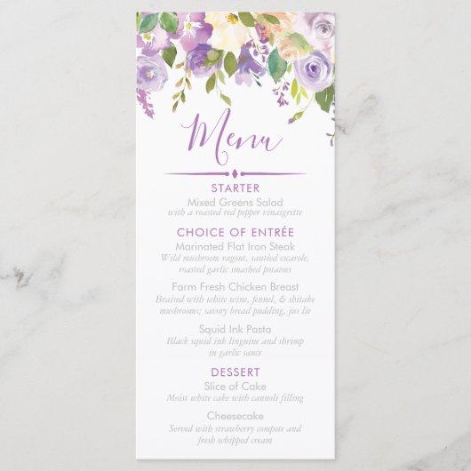 パープルピーニーブライダルシャワーカスタムイベント メニュー (正面)