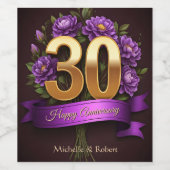 パープルピーニーブーケ金ゴールド結婚30周年 ワインラベル (シングルラベル)