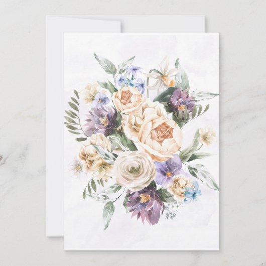 パープルピーニーワイルドフラワーズウェディングシャワー招待状 (裏面)