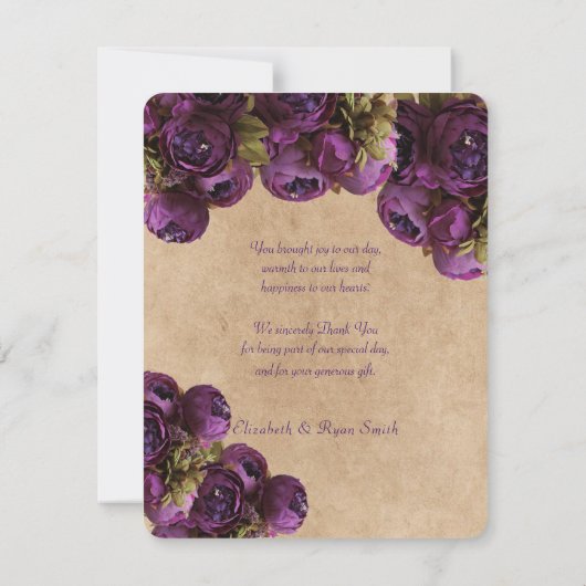 パープルピーニー素朴、紙結婚、ありがとう サンキューカード (裏面)