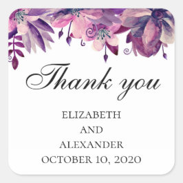 パープルピ結婚ンク感謝していのお前。水彩花 スクエアシール