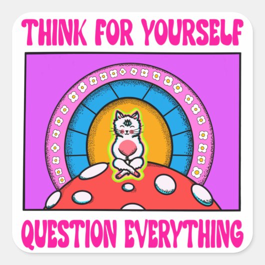 パープルピ考えック(猫のみ) スクエアシール (正面)