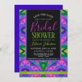 パープルファンキーピンクブラックライトヴィーブブライダルシャワー 招待状 (正面/裏面)