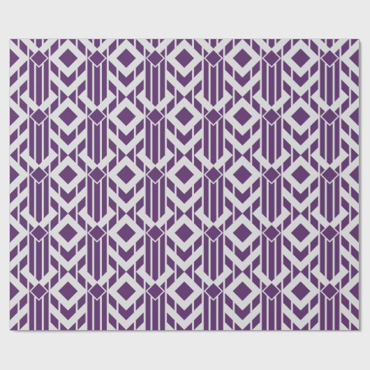 パープルファンシーとグレーのストライプとダイヤモンドのギフトラップ ラッピングペーパー (フラット)