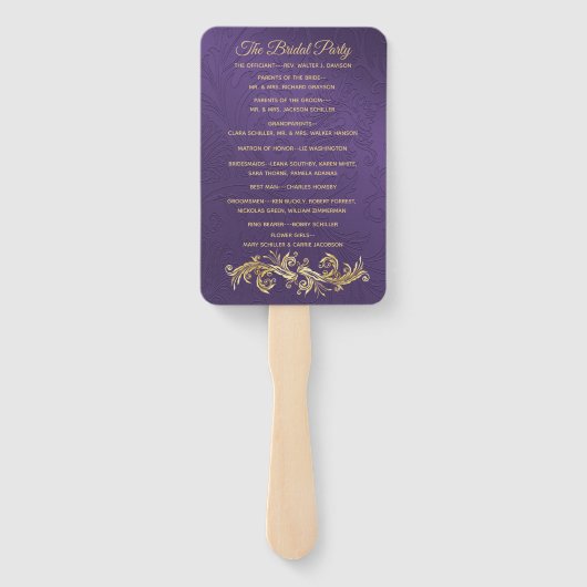 パープルファンシーダマスク結婚式プログラムファン ハンドファン (裏面)