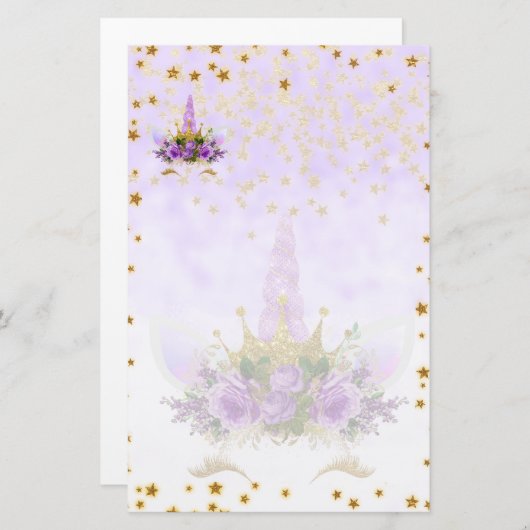 パープルファンタジーとゴールデンスターズユニコーン 便箋 (正面/裏面)