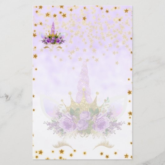 パープルファンタジーとゴールデンスターズユニコーン 便箋 (正面)