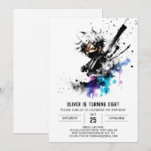 パープルファンタジー忍者ボーイデジタル誕生日 招待状 (正面/裏面)