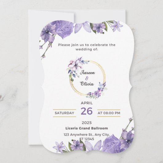 パープルファンタジー結婚式招待状 (正面)