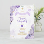 パープルファースト聖餐式クロスバタフライフローラ 招待状 (スタンド正面)