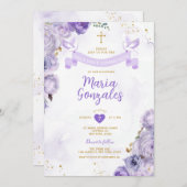 パープルファースト聖餐式クロスバタフライフローラ 招待状 (正面/裏面)