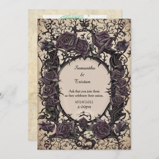 パープルフィリグリーとトーンバラゴシック結婚ズ 招待状 (正面/裏面)