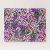 パープルフィンチ，ライラック – NH州バードアンドフラワー ジグソーパズル (横)