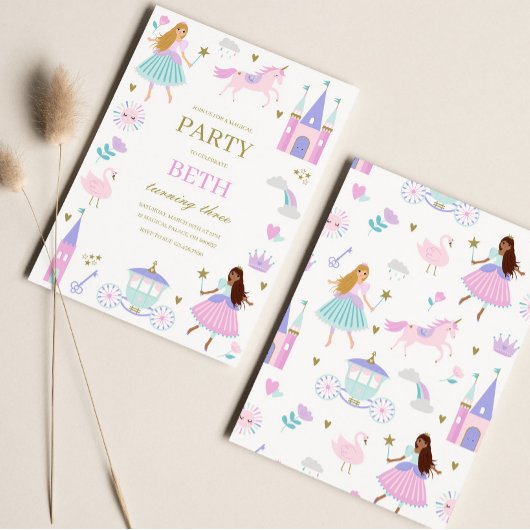パープルフェアユタレプリンセスガール誕生日招待状 招待状
