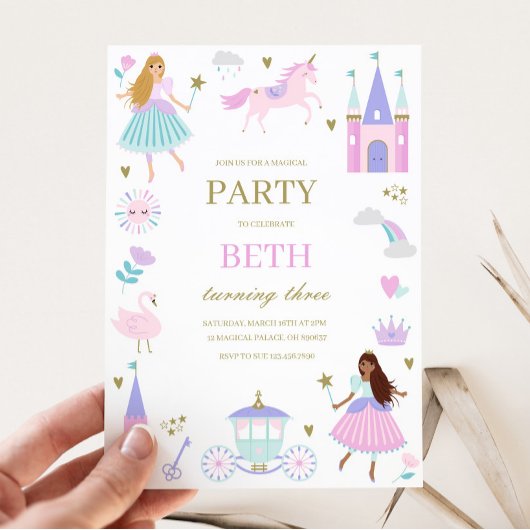パープルフェアユタレプリンセスガール誕生日招待状 招待状