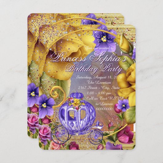 パープルフェアユタレプリンセスバースデーパーティー 招待状 (正面/裏面)