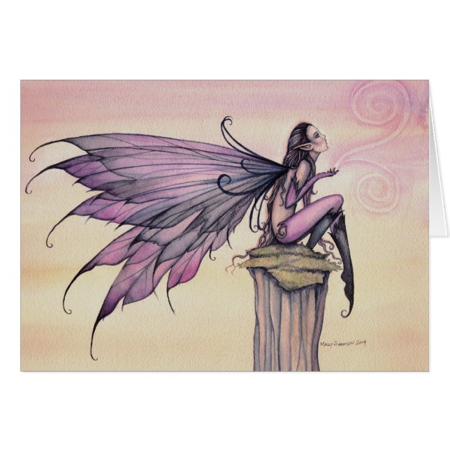 パープルフェアリーの幻想的な水彩画「The Perch」 (正面横)