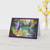 パープルフェアリーアットレイクヤング女の子誕生日カード カード (黄色い花)