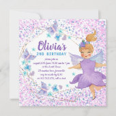 パープルフェアリーバタフライハート紙吹雪誕生日 招待状 (正面)