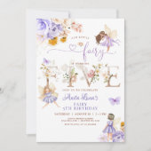 パープルフェアリーバタフライマジカルフローラ5th誕生日 招待状 (正面)