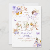 パープルフェアリーバタフライマジカルフローラ6th誕生日 招待状 (正面)