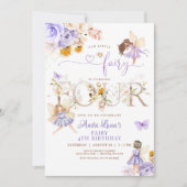 パープルフェアリー蝶の魔法のフローラ4th誕生日 招待状 (正面)
