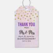 パープルフェイクの金ゴールドに結婚関する紙吹雪 ギフトタグ (正面)