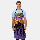 パープルフェイクオレンジグリッターハロウィーンモーテル エプロン (着用した状態)